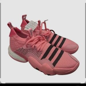 adidas Trae Young 2 'Pink Trap HouPink Knit Athletic Sneakers with Black Stripes